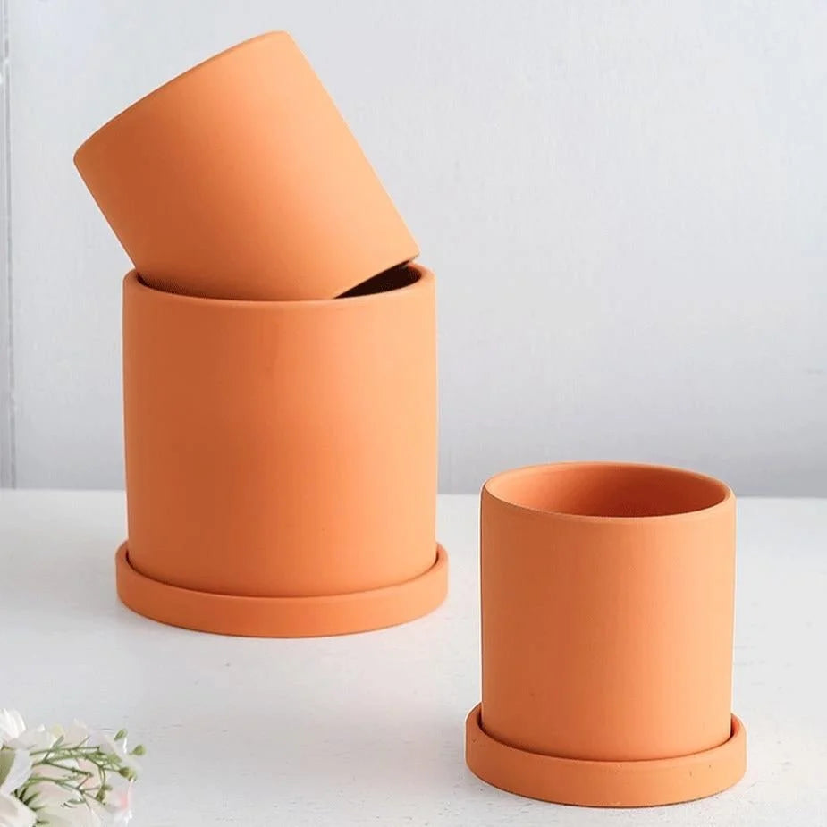 Planter | Matte Glazed Ceramic With Drainage Hole & Saucer | Sizes S–L