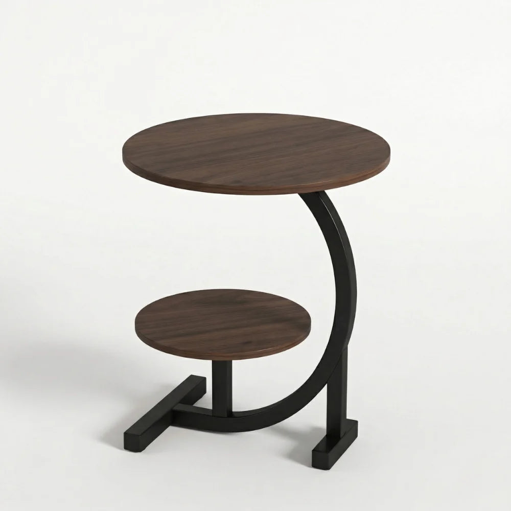 Portable Side Table | Two-Tier Wood Top & Stainless Steel Frame | 40 x 60 cm
