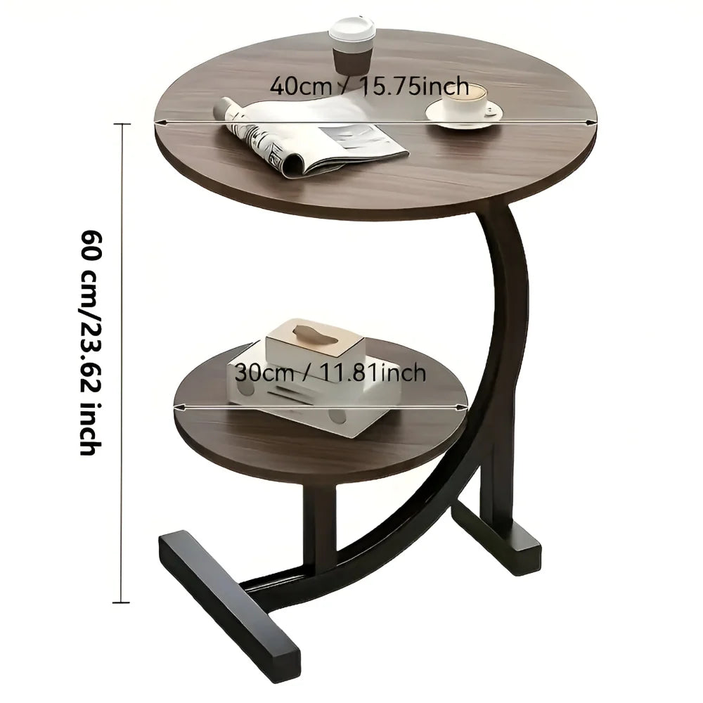 Portable Side Table | Two-Tier Wood Top & Stainless Steel Frame | 40 x 60 cm