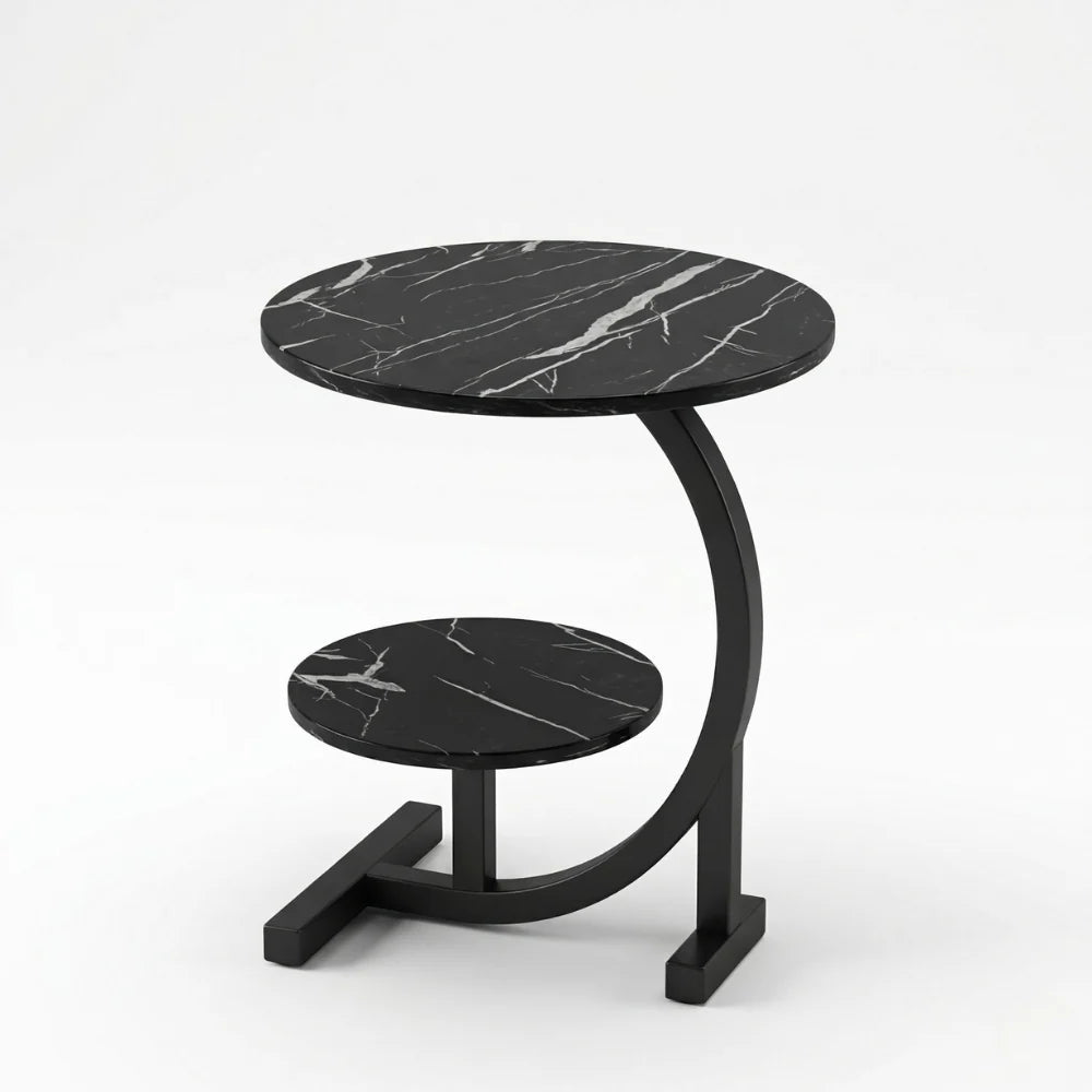 Portable Side Table | Two-Tier Wood Top & Stainless Steel Frame | 40 x 60 cm