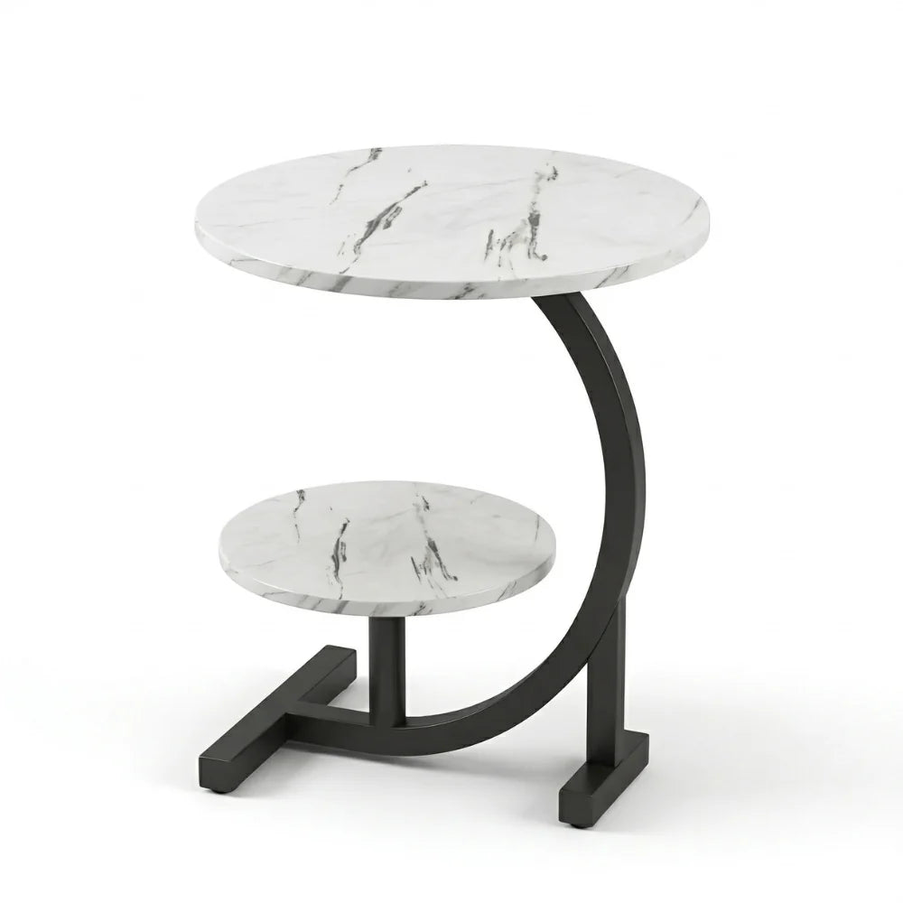Portable Side Table | Two-Tier Wood Top & Stainless Steel Frame | 40 x 60 cm