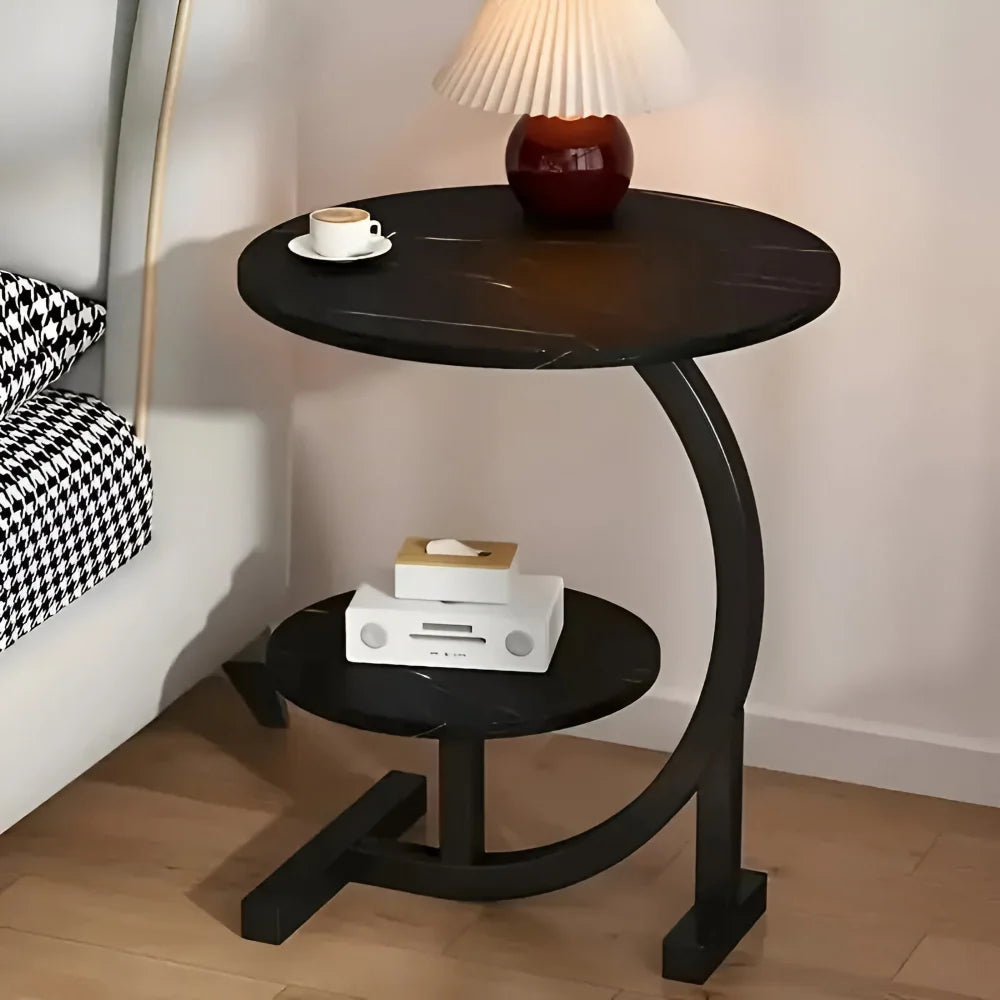 Portable Side Table | Two-Tier Wood Top & Stainless Steel Frame | 40 x 60 cm