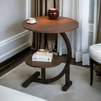 Portable Side Table | Two-Tier Wood Top & Stainless Steel Frame | 40 x 60 cm