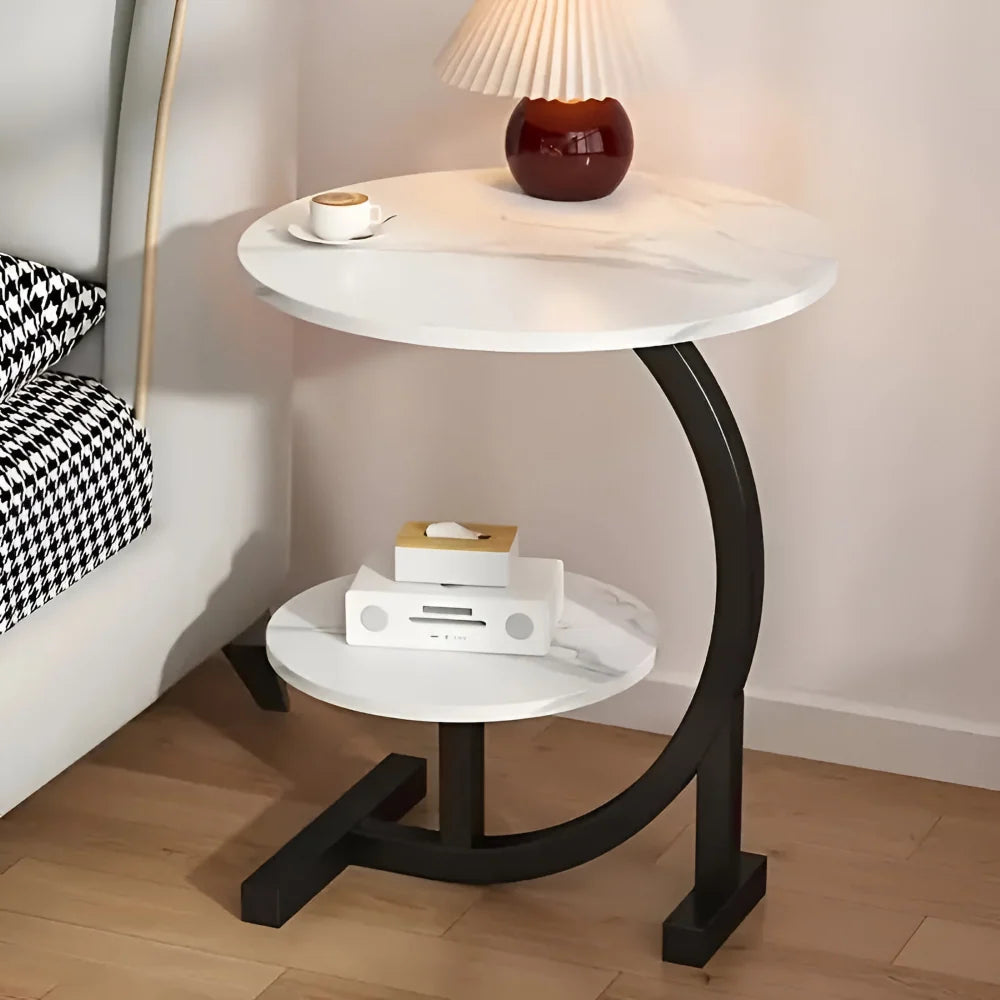 Portable Side Table | Two-Tier Wood Top & Stainless Steel Frame | 40 x 60 cm