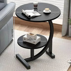 Portable Side Table | Two-Tier Wood Top & Stainless Steel Frame | 40 x 60 cm