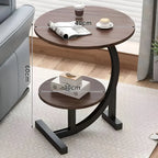 Portable Side Table | Two-Tier Wood Top & Stainless Steel Frame | 40 x 60 cm
