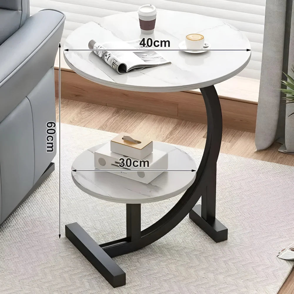 Portable Side Table | Two-Tier Wood Top & Stainless Steel Frame | 40 x 60 cm