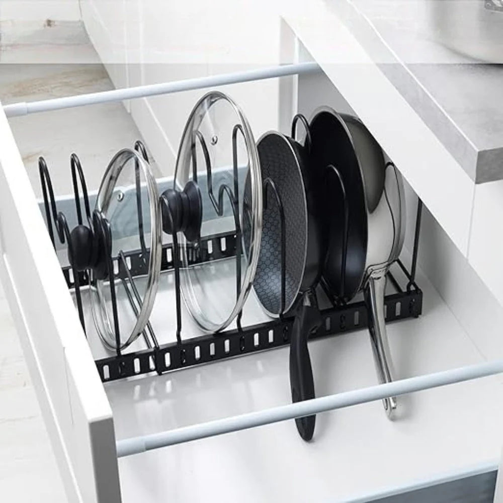 Pot Lid Organizer Rack | Adjustable Iron & Space-Saving | 12–23 in