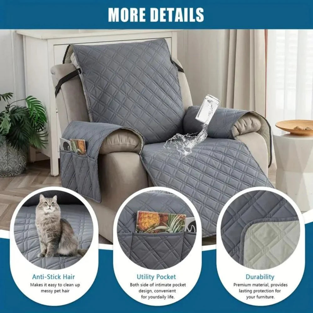 Recliner Slipcover | Quilted Waterproof Microfiber & Non-Slip | With Side Pocket