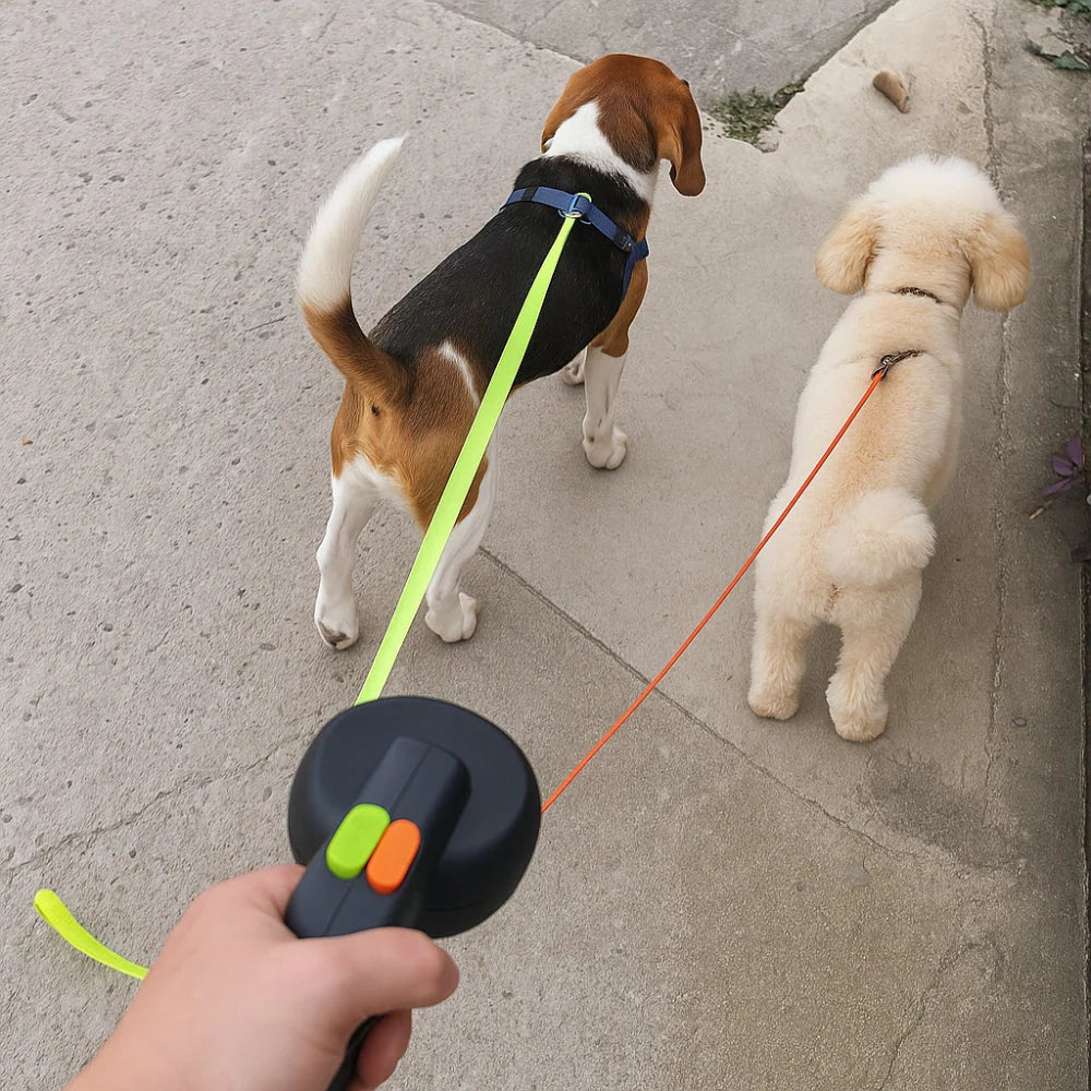Retractable Dog Leash | Anti-Tangle Rotating Joint & Dual Grip | 10 ft Per Line