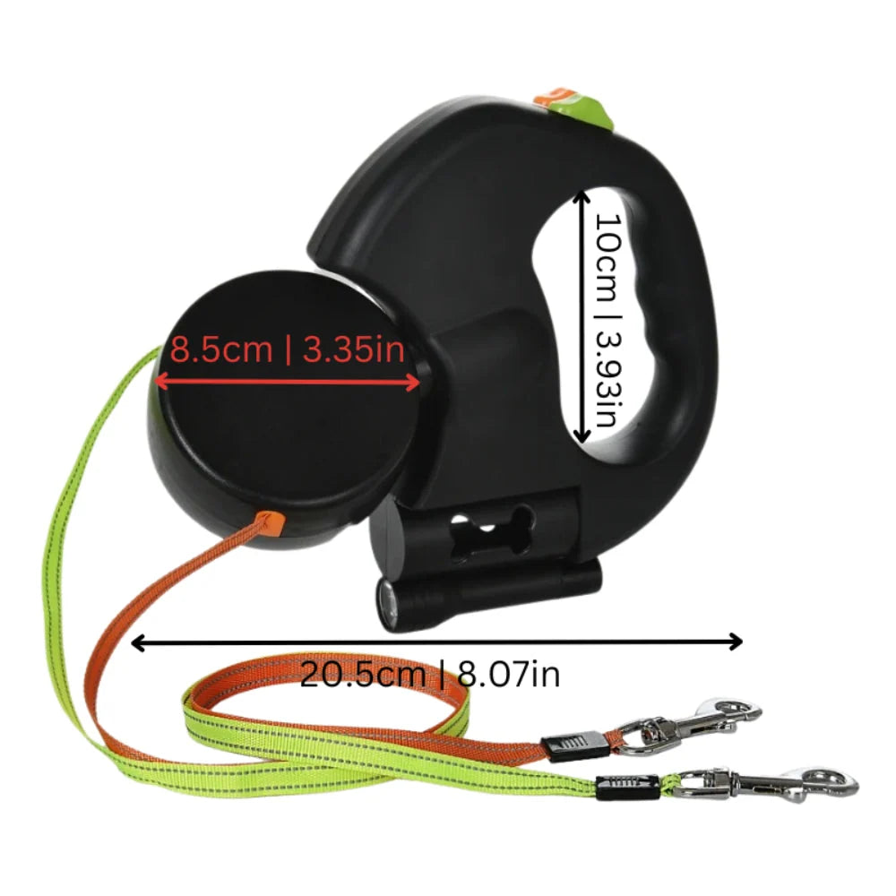 Retractable Dog Leash | Anti-Tangle Rotating Joint & Dual Grip | 10 ft Per Line