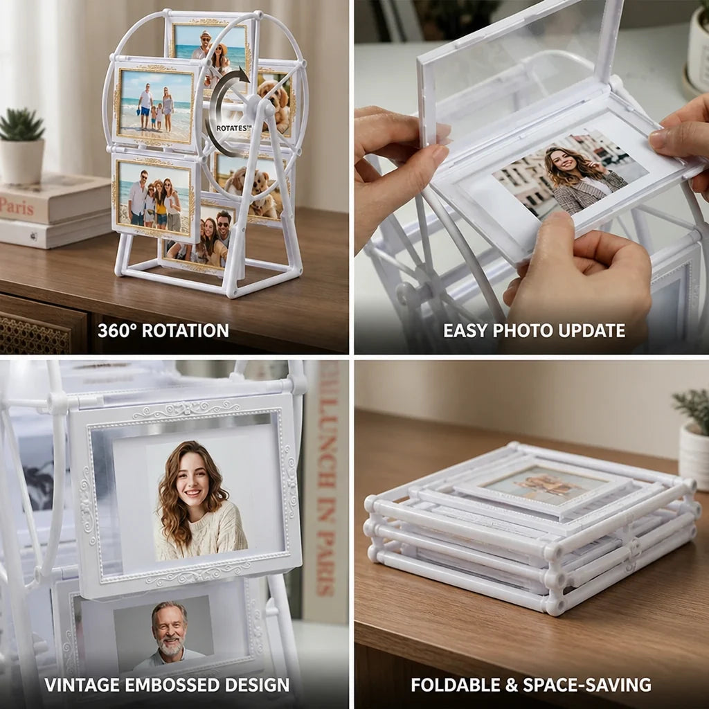 Rotating Picture Frame | Windmill Rotation & Foldable Slots | 30 x 30 cm