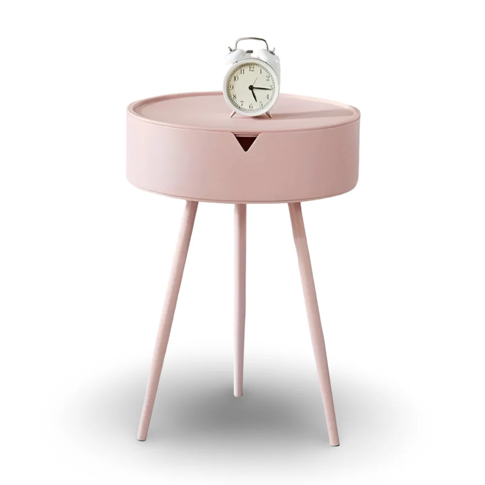 Round Side Table | Metal Frame & Hidden Storage Basket