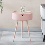 Round Side Table | Metal Frame & Hidden Storage Basket