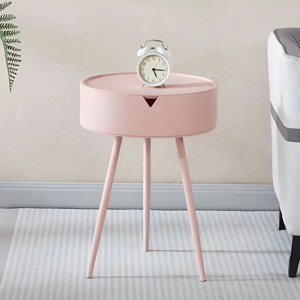 Round Side Table | Metal Frame & Hidden Storage Basket