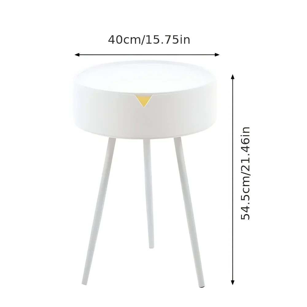 Round Side Table | Metal Frame & Hidden Storage Basket