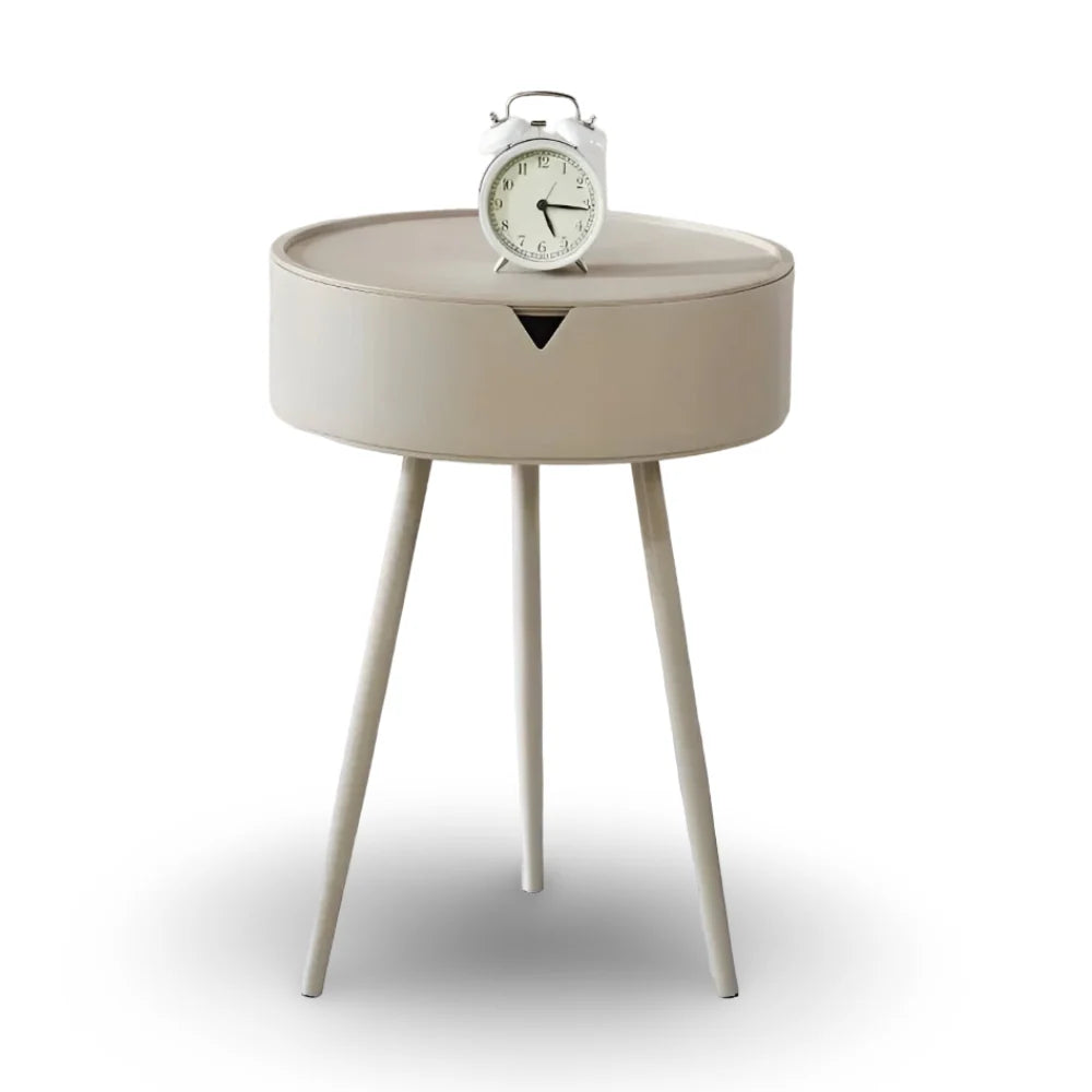 Round Side Table | Metal Frame & Hidden Storage Basket