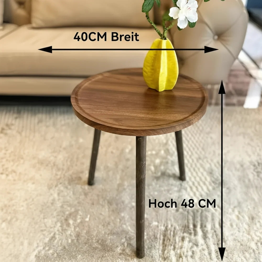 Round Side Table | Solid Wood & Space-Saving | 40 x 48.5 cm