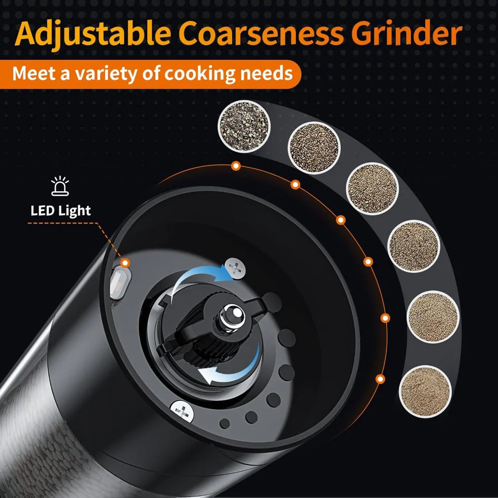 Salt & Pepper Grinder Set | One-Button Rechargeable & LED | Set of 2