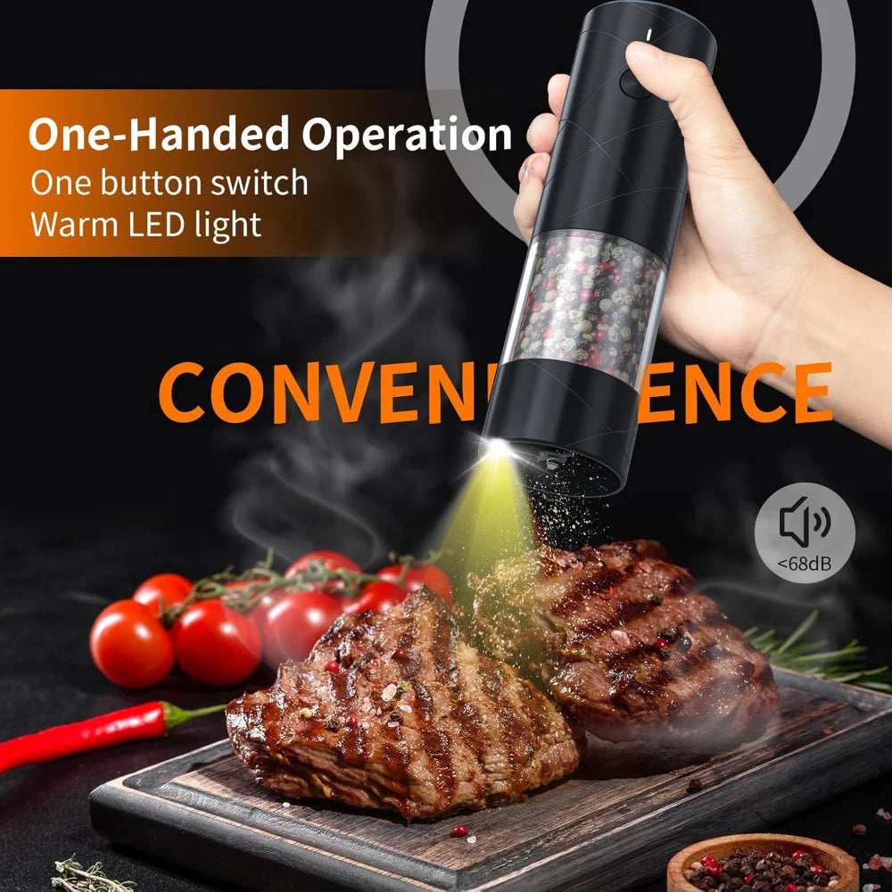 Salt & Pepper Grinder Set | One-Button Rechargeable & LED | Set of 2