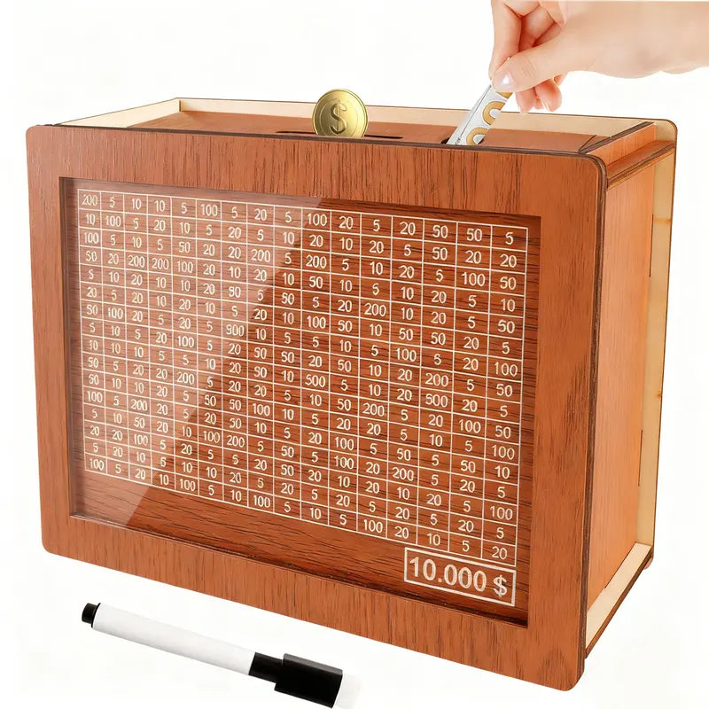 Savings Box | Wooden & Clear-Acrylic Panel | 9 Goal Options