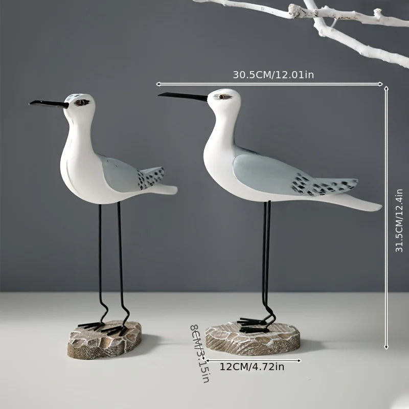 Seagull Figurines | Hand-Carved Wood | Set of 2