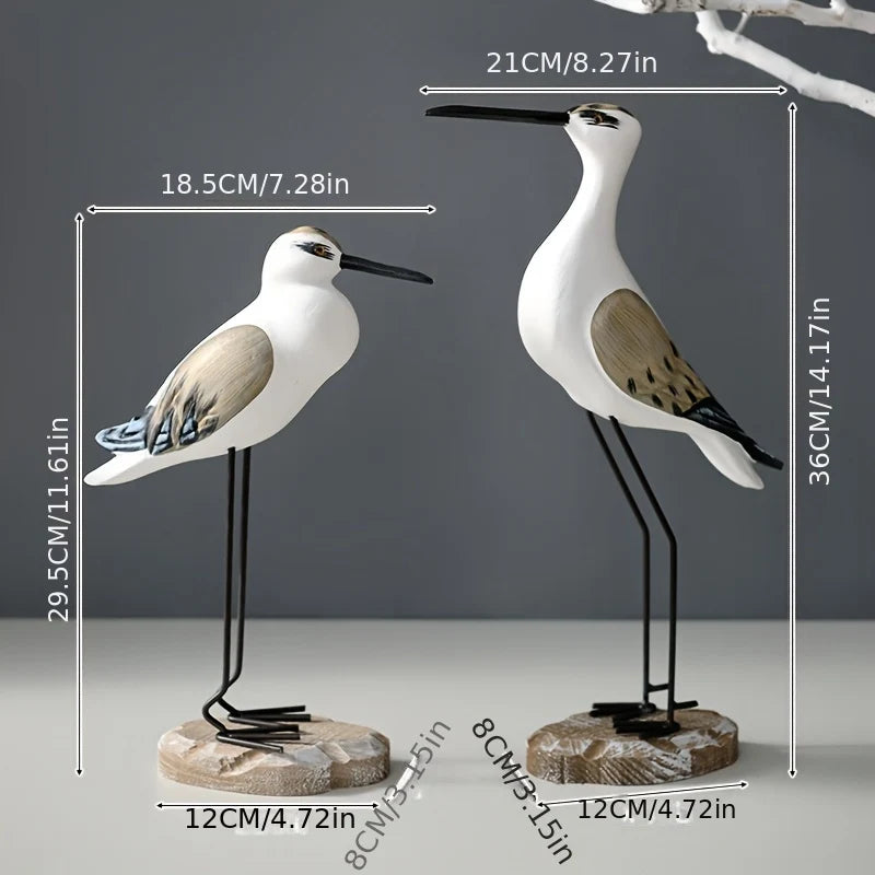 Seagull Figurines | Hand-Carved Wood | Set of 2
