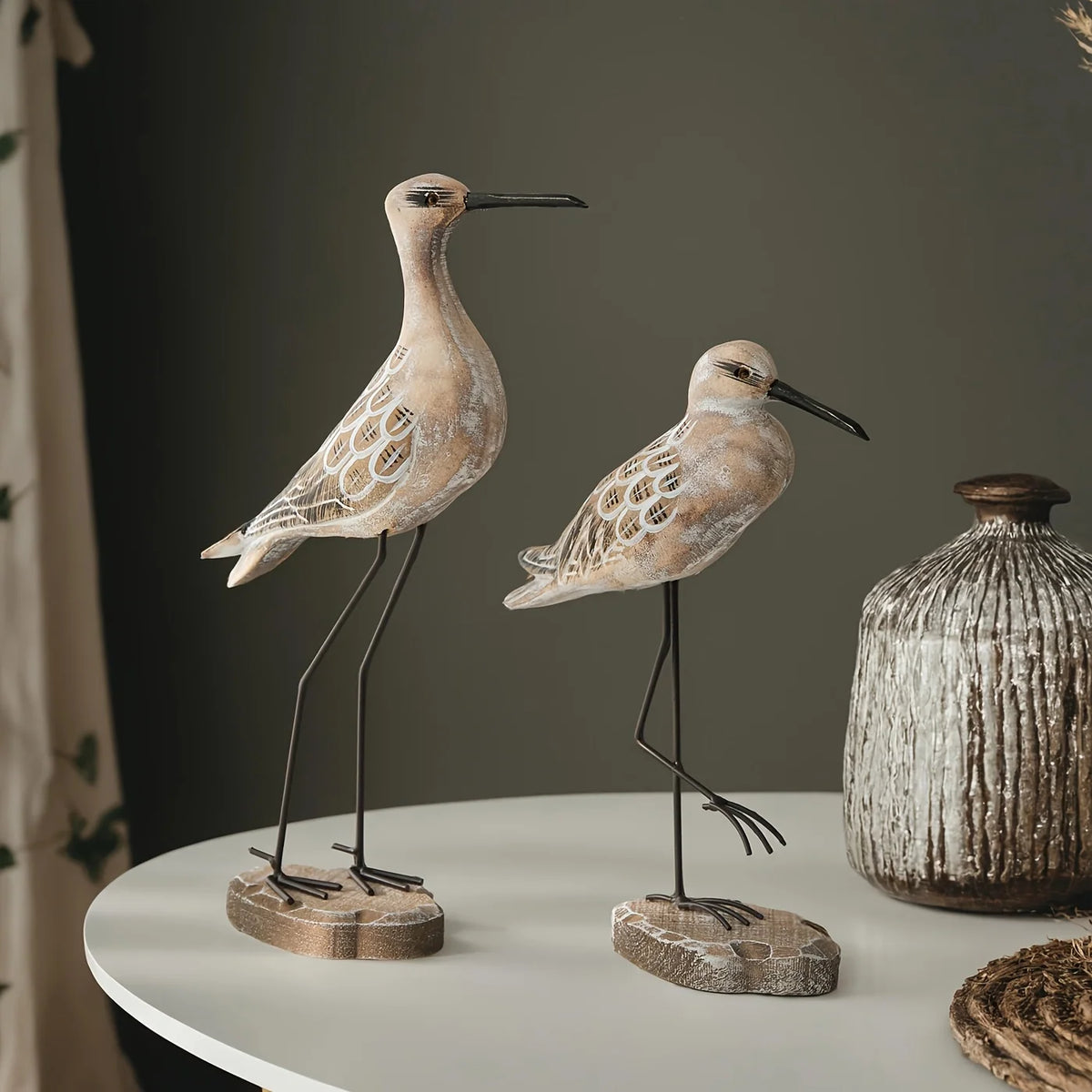 Seagull Figurines | Hand-Carved Wood | Set of 2