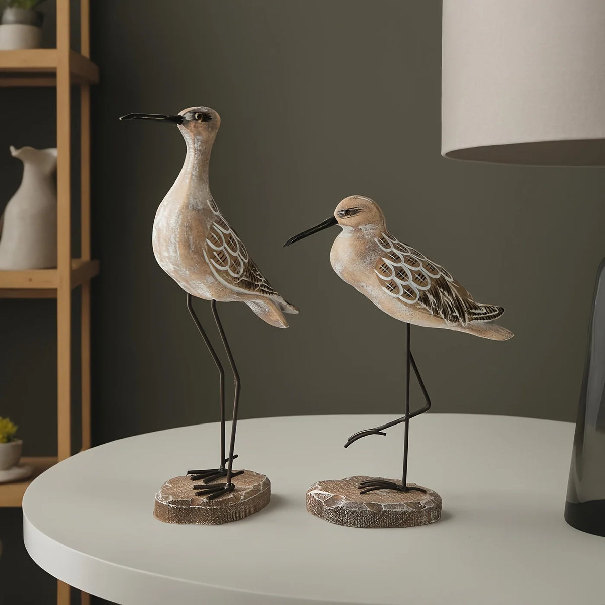 Seagull Figurines | Hand-Carved Wood | Set of 2