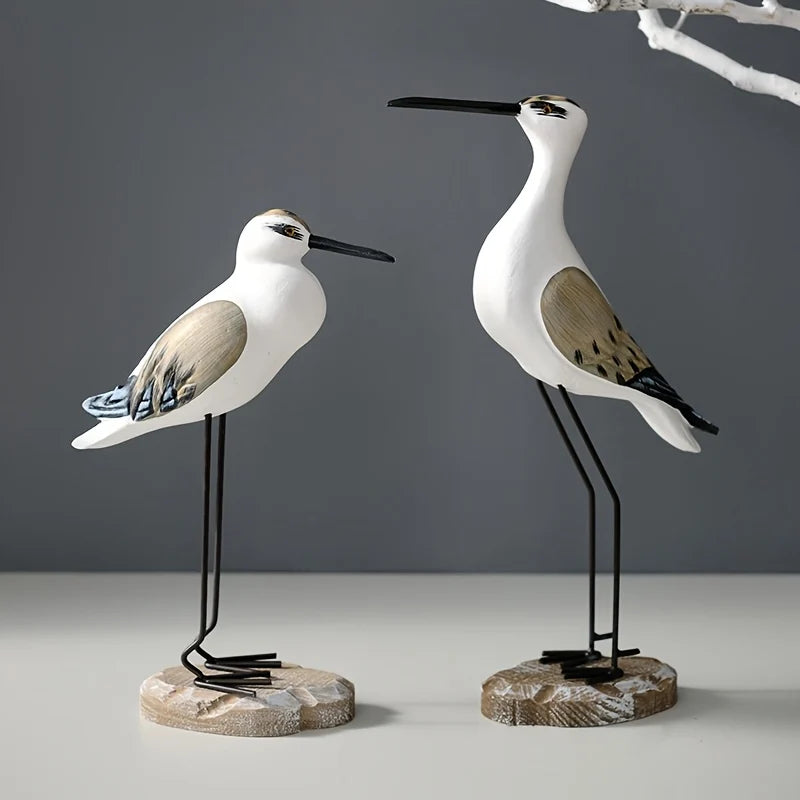 Seagull Figurines | Hand-Carved Wood | Set of 2