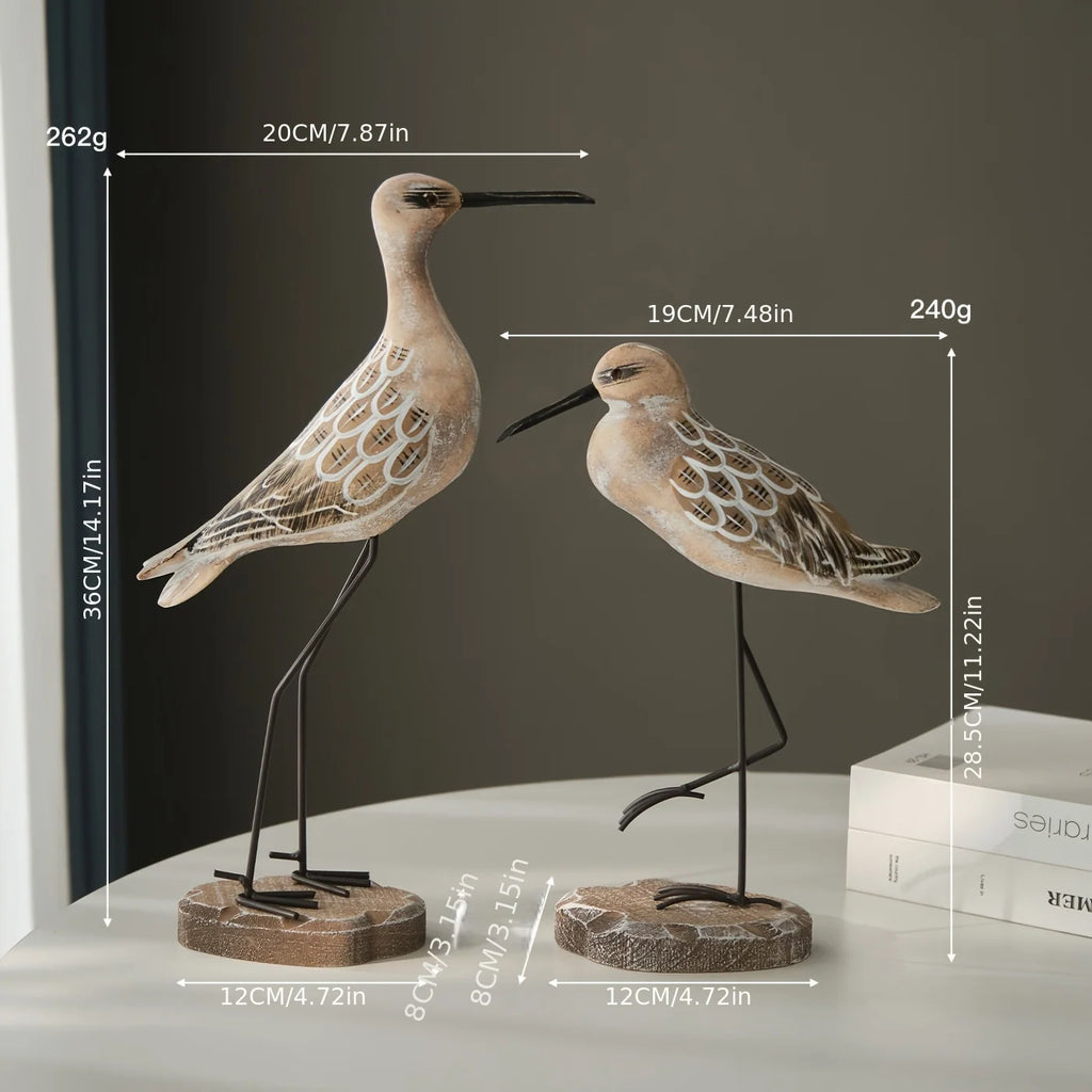 Seagull Figurines | Hand-Carved Wood | Set of 2