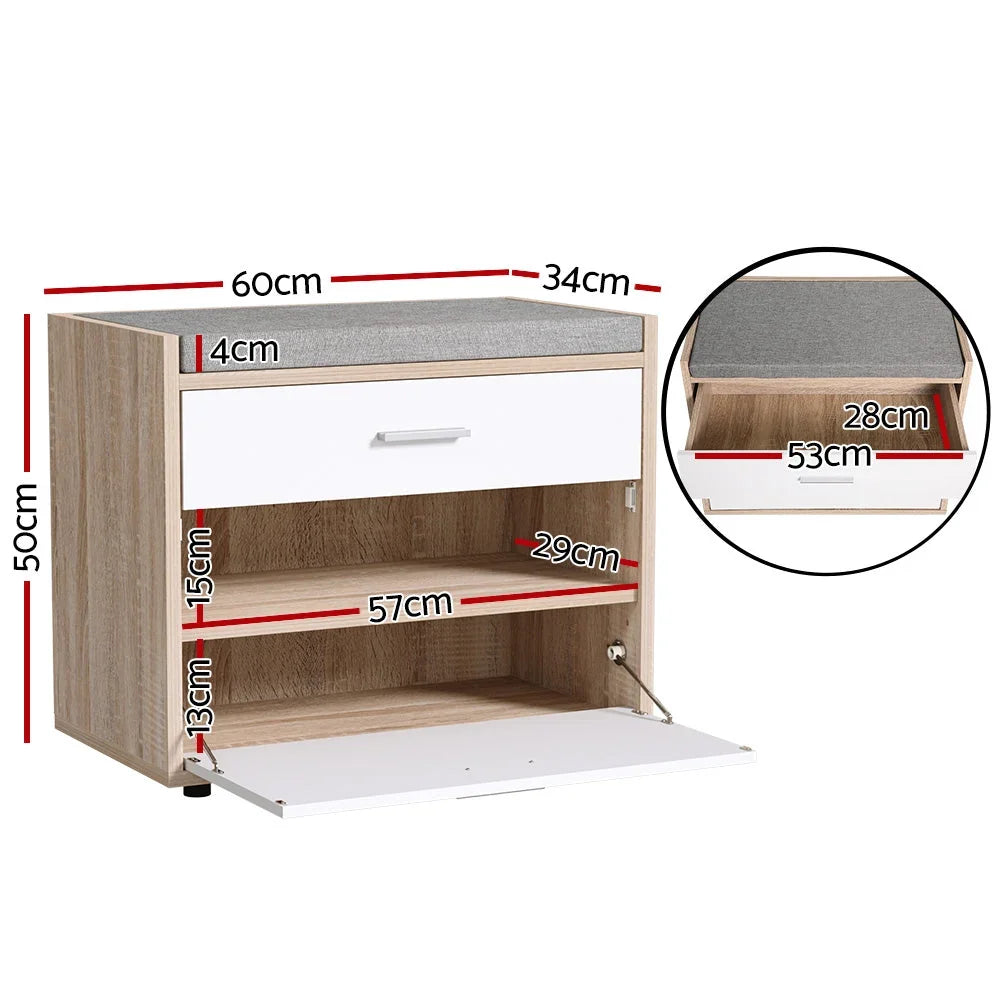 Shoe Bench | Hidden Storage & Padded Fabric Seat | Holds 6–8 Pairs