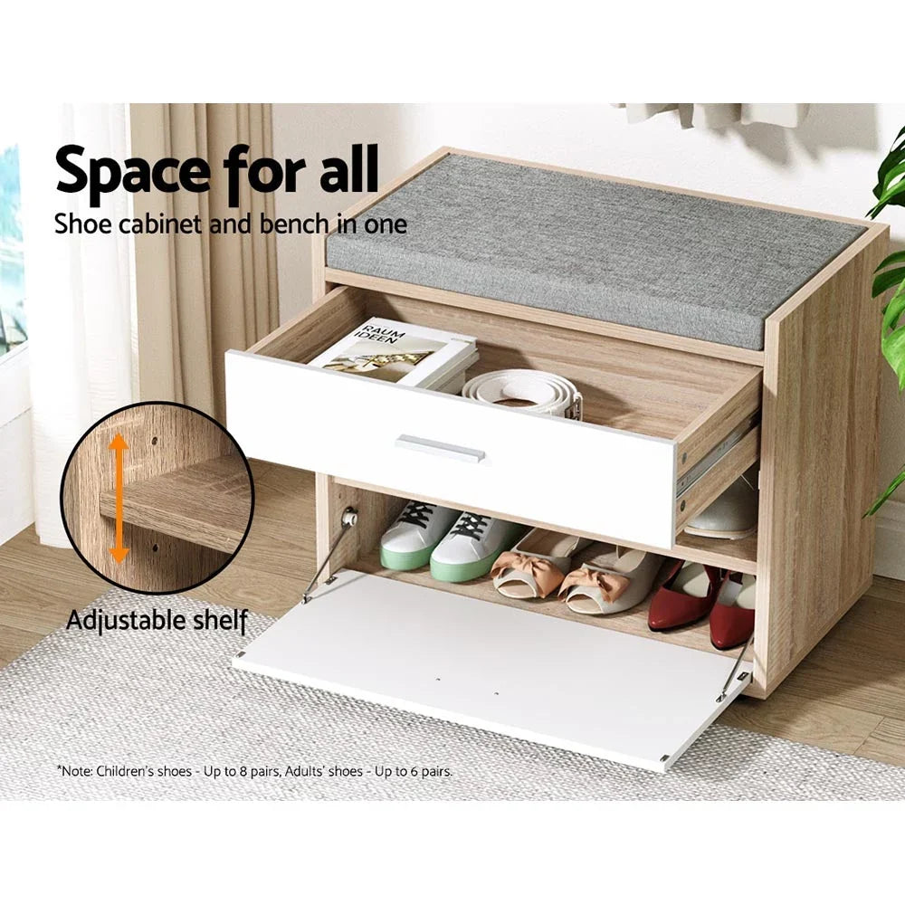 Shoe Bench | Hidden Storage & Padded Fabric Seat | Holds 6–8 Pairs