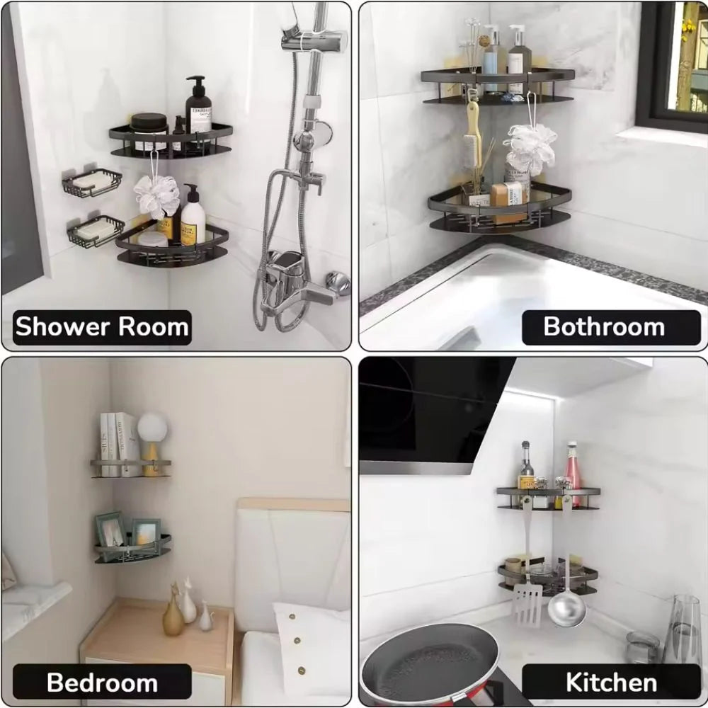 Shower Caddy | Curved Matte Aluminium & Self-Adhesive | Holds Up To 50 kg
