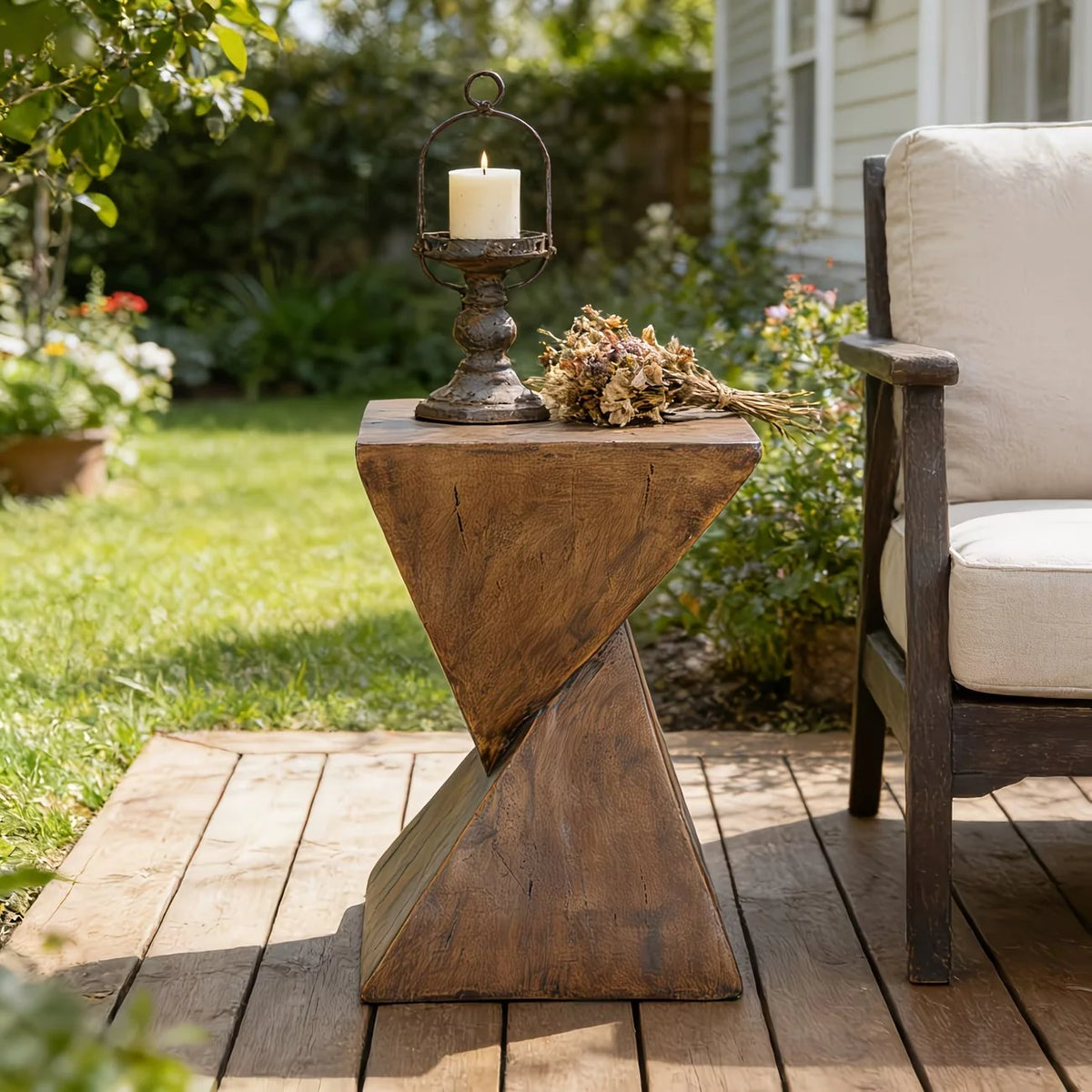 Side Table | Geometric Stacked Pyramid & Square Top