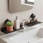 Sink Shelf Organizer | Walnut & Aluminum Suction Mount | 40 × 12 × 4 cm