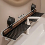 Sink Shelf Organizer | Walnut & Aluminum Suction Mount | 40 × 12 × 4 cm