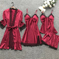 Sleepwear Set | Silk Satin & Lace-Trim | Kimono, Cami, Shorts & Pants