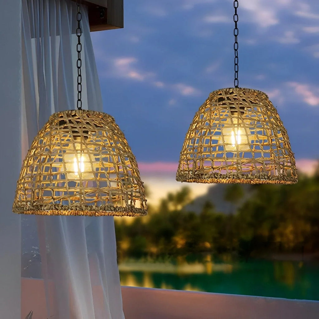 Solar Bell Lantern | Woven Rattan Boho Design | Automatic & Waterproof