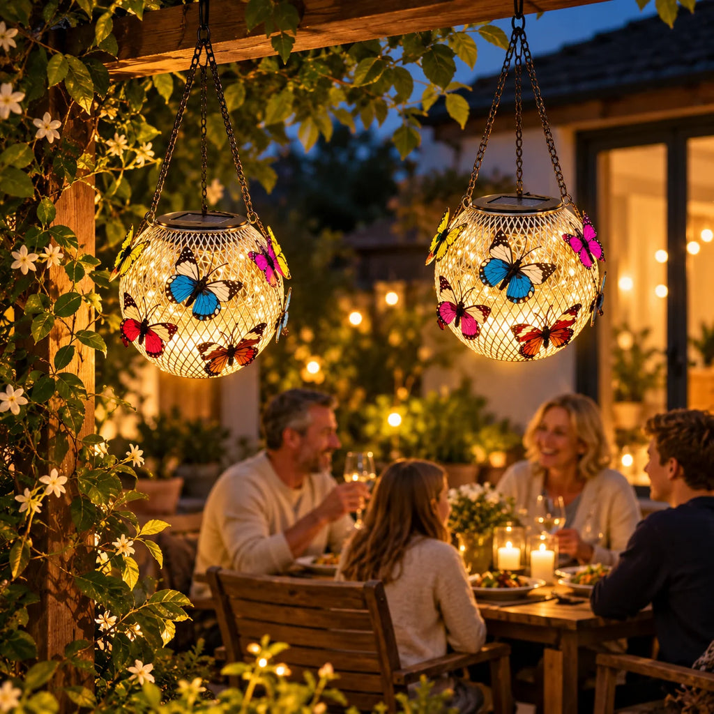 Solar Lantern | Butterfly Motif & Warm-White LEDs