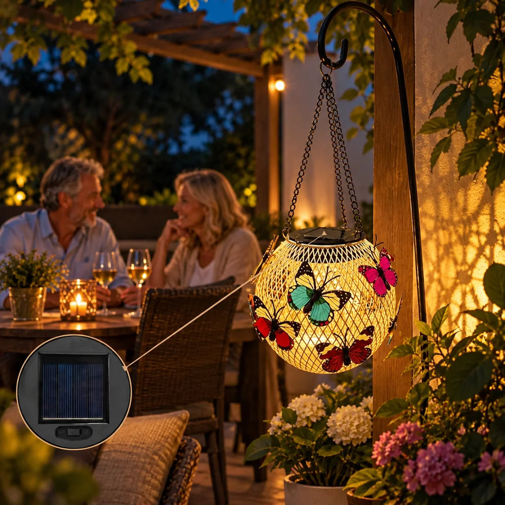 Solar Lantern | Butterfly Motif & Warm-White LEDs