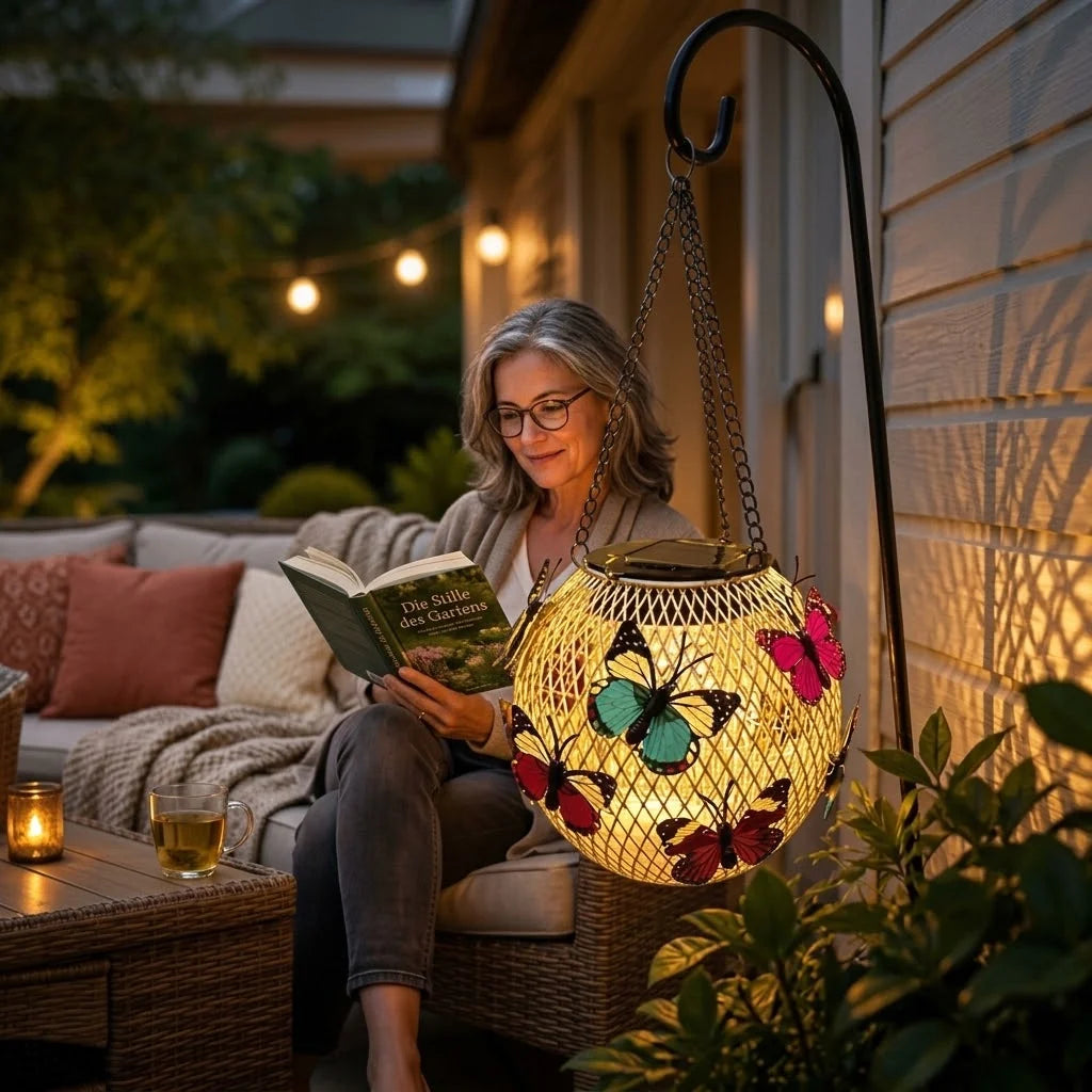 Solar Lantern | Butterfly Motif & Warm-White LEDs