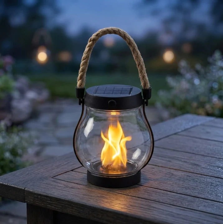 Solar Lantern | Real Flame Flicker & USB-C Rechargeable