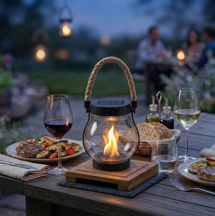 Solar Lantern | Real Flame Flicker & USB-C Rechargeable