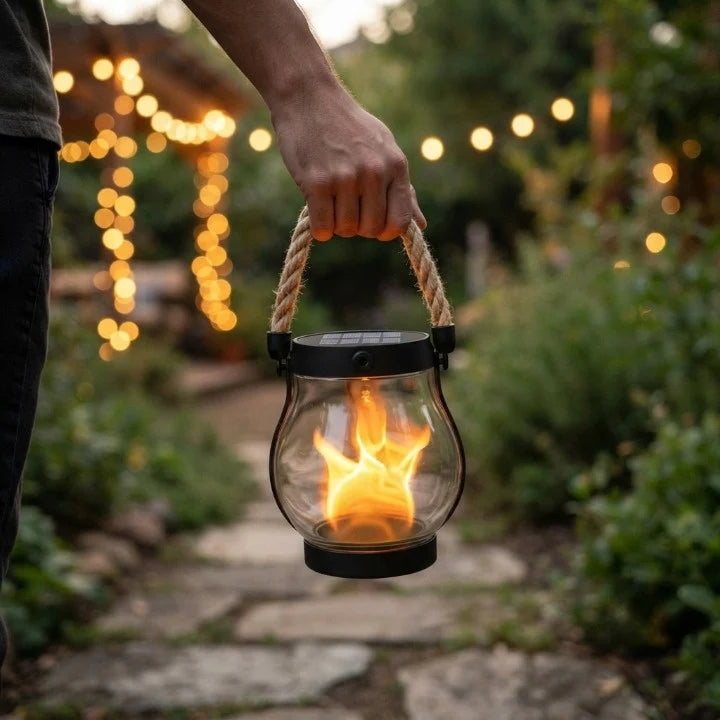 Solar Lantern | Real Flame Flicker & USB-C Rechargeable