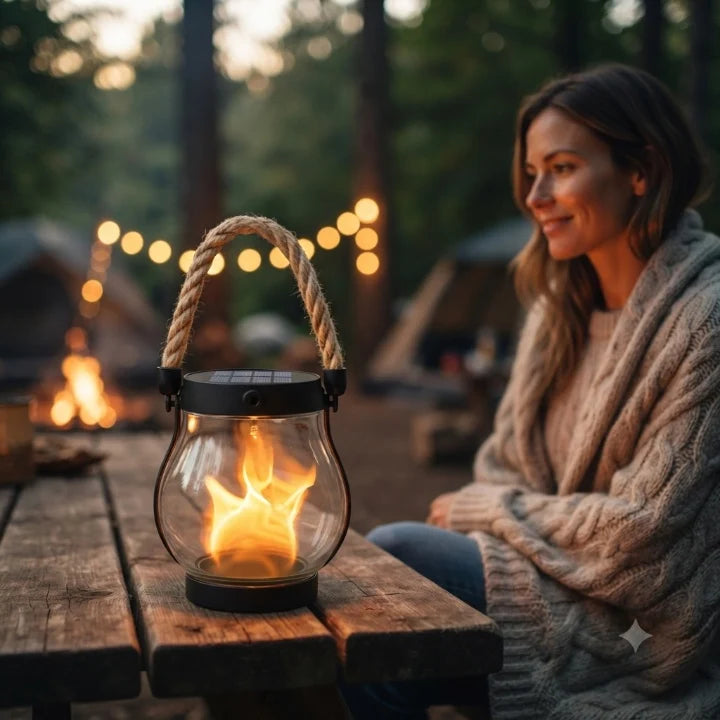 Solar Lantern | Real Flame Flicker & USB-C Rechargeable