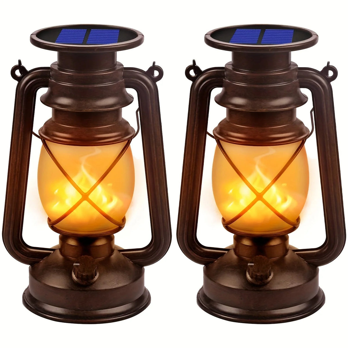 Solar Lanterns | Vintage Flickering LED & Weatherproof | Set of 2