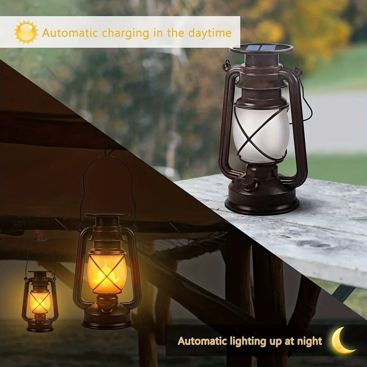 Solar Lanterns | Vintage Flickering LED & Weatherproof | Set of 2