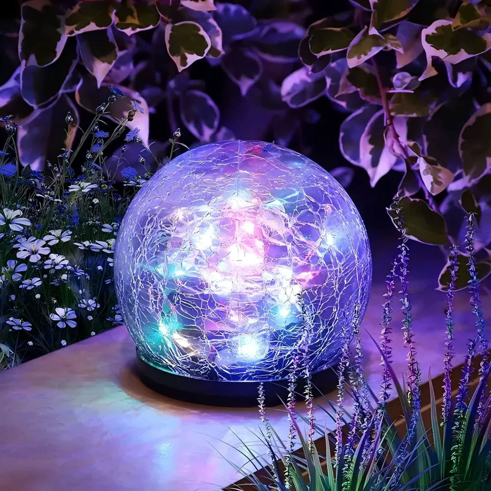 Solar Orb Light | Crackle Glass & Waterproof