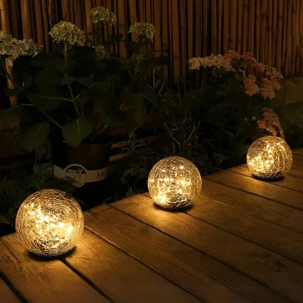 Solar Orb Light | Crackle Glass & Waterproof